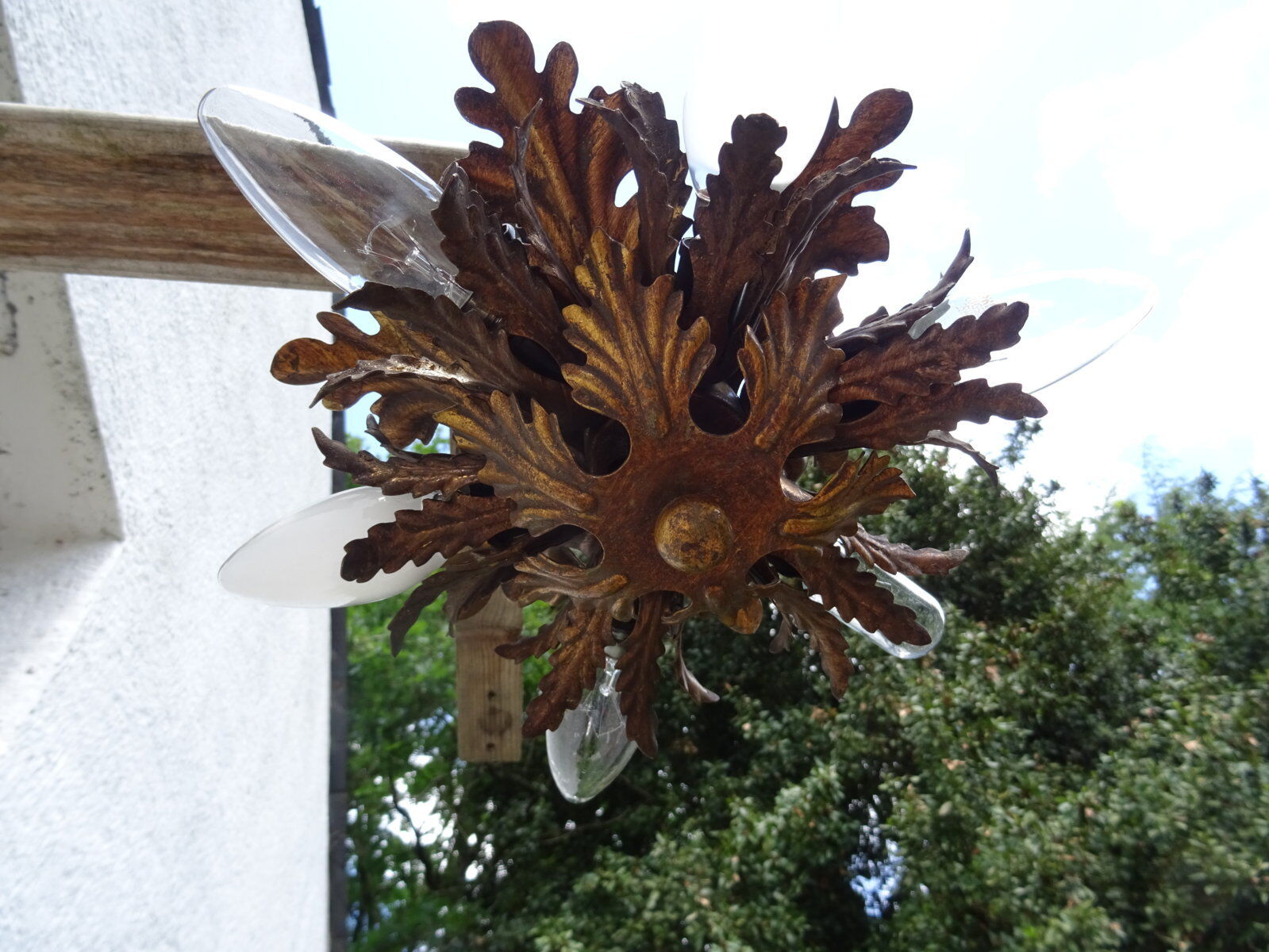 Gold metal leaf ceiling 6 bulbs