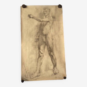 Large drawing of a man signed around 1943 pencil on paper dimensions: height -120cm-