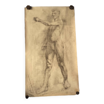 Large drawing of a man signed around 1943 pencil on paper dimensions: height -120cm-
