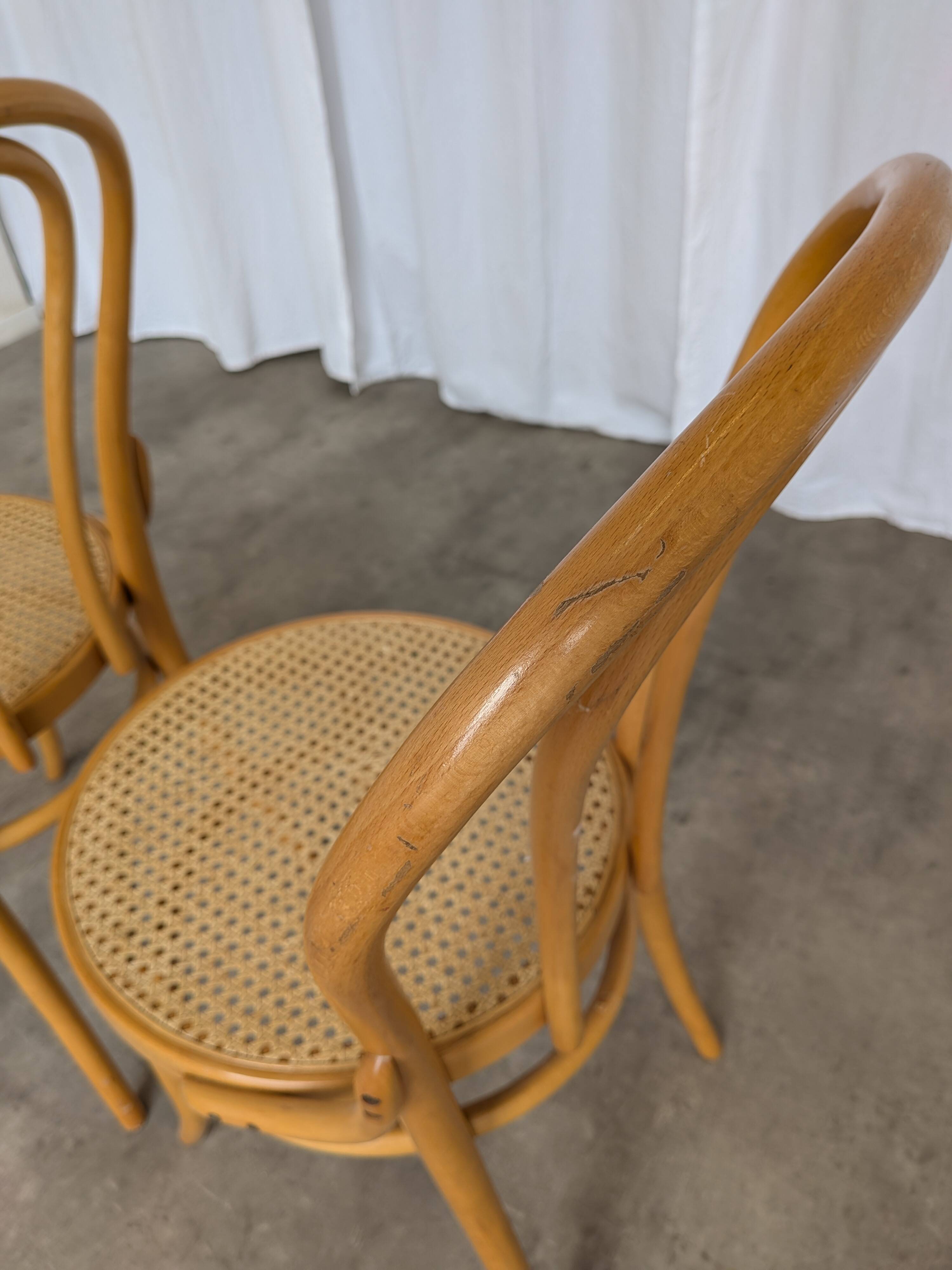 Set of 2 Thonet Style Bentwood Chairs with Cane Seat / Mid-Century Dining F
