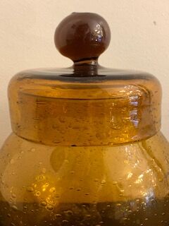 Jam maker or candy maker in amber yellow glass signed Biot
