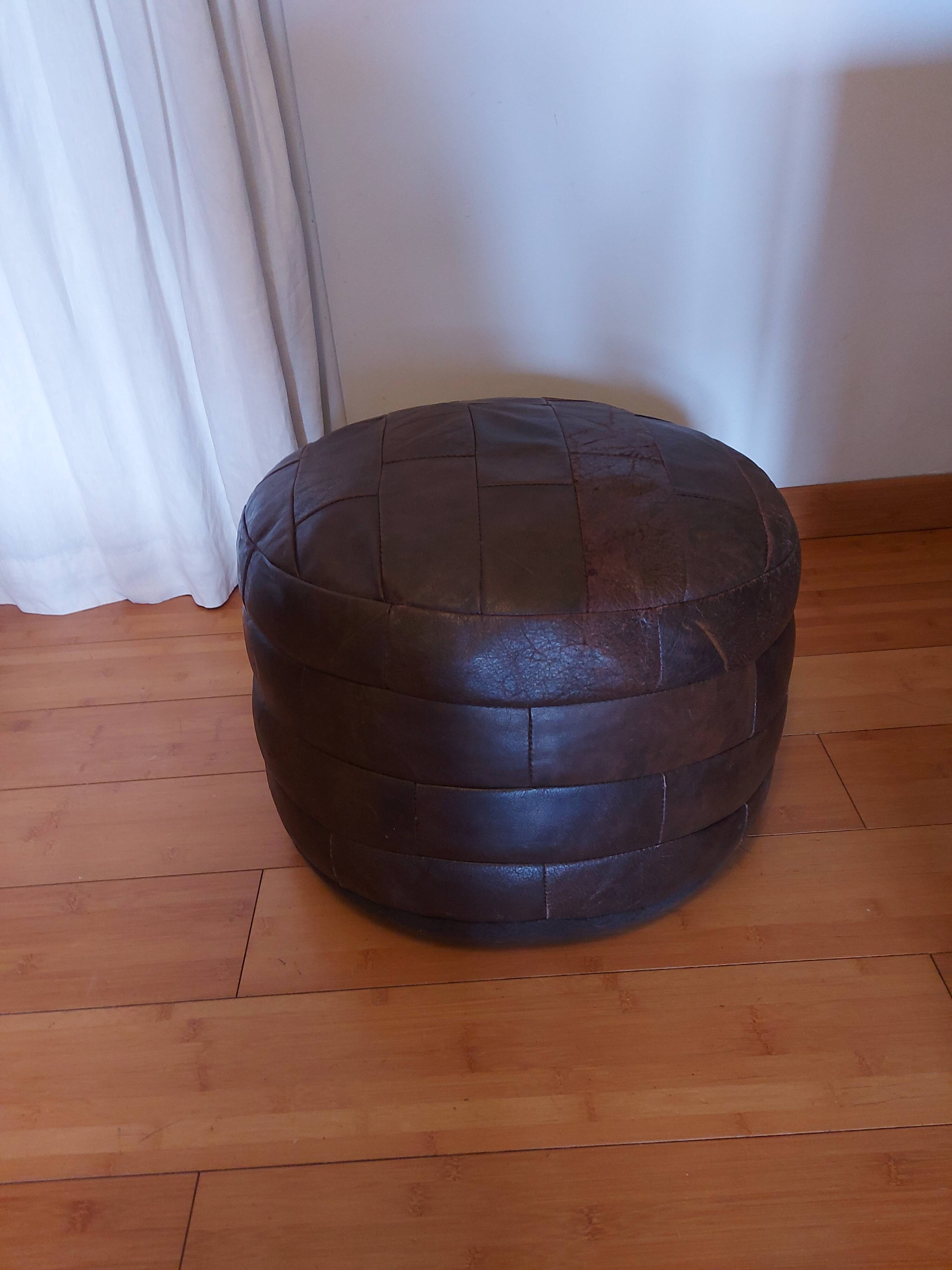 Leather patchwork pouf, vintage 70'S by Sede