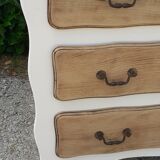 Chest of drawers 3 drawers louis XV style white and raw wood
