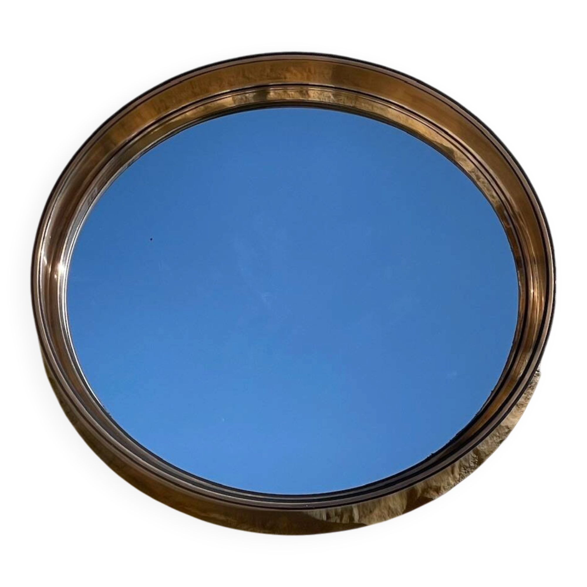 Vintage round smoked plastic mirror, circa 1970s.