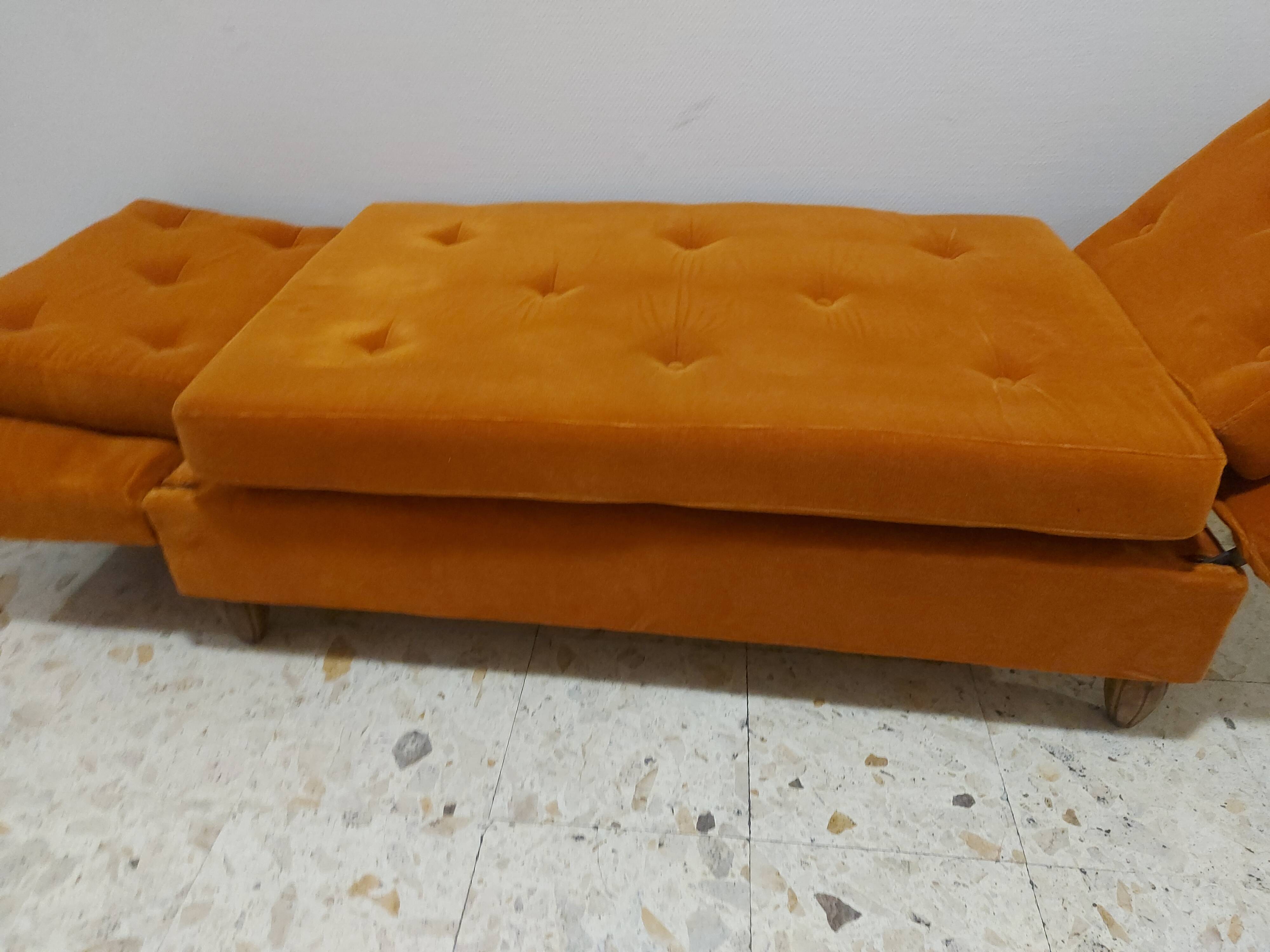 Sofa, daybed art deco, orange velvet