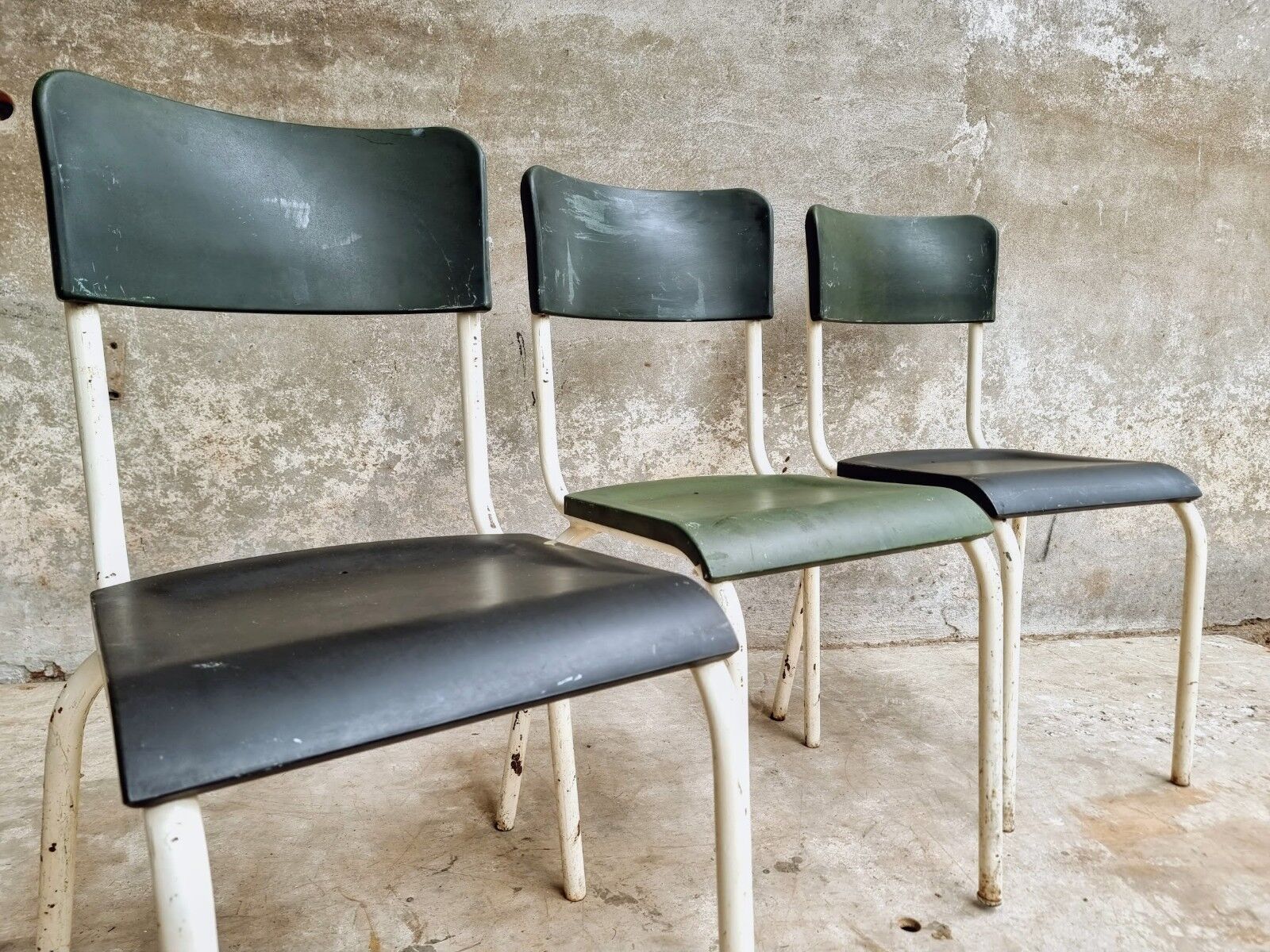 Set of vintage chairs stacking chairs green bakelite