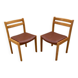 Pair of vintage wood and Skai chairs