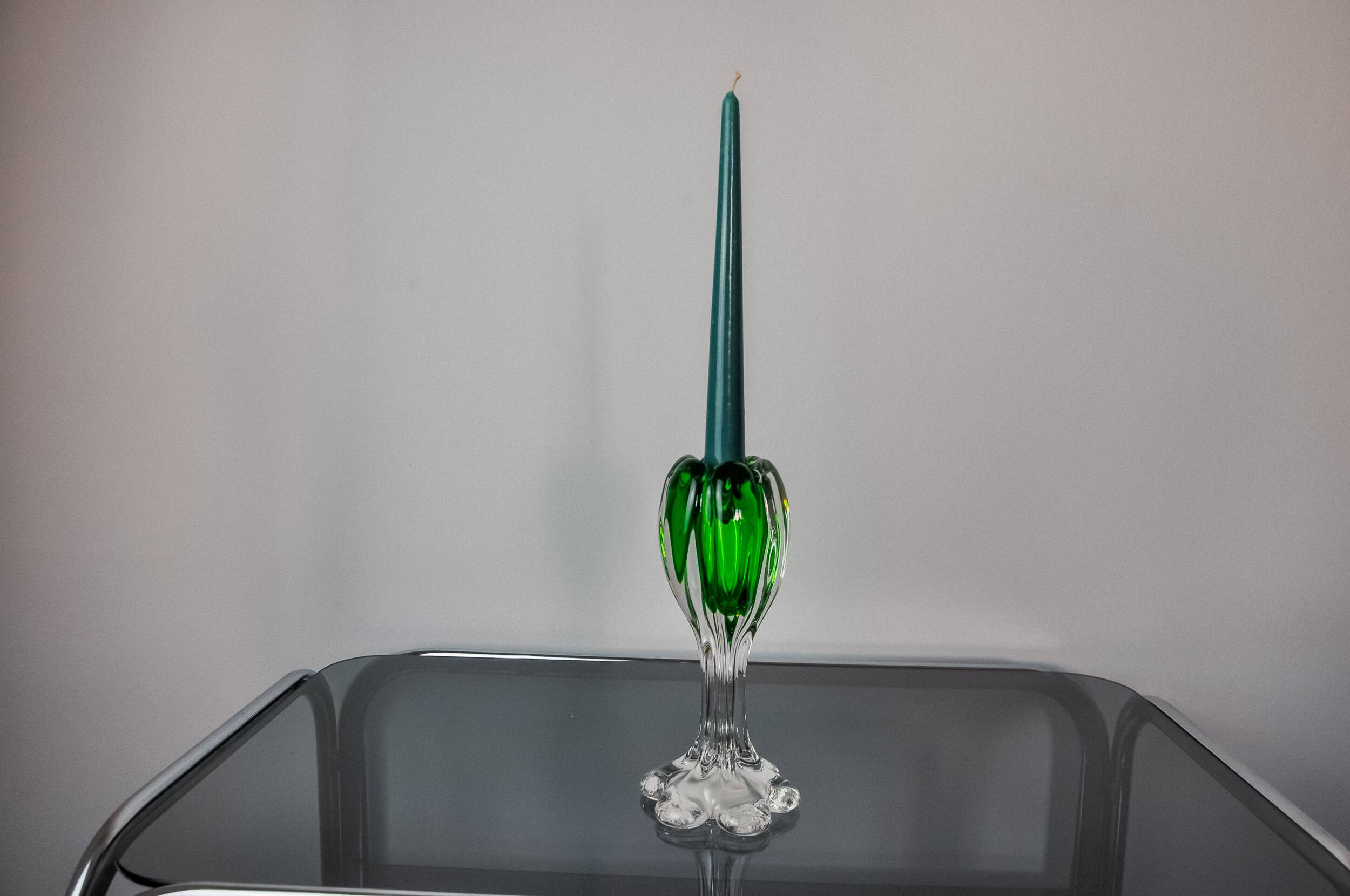 Sommerso green candle holder by Flavio Poli for Seguso, Murano glass, Italy, 1970