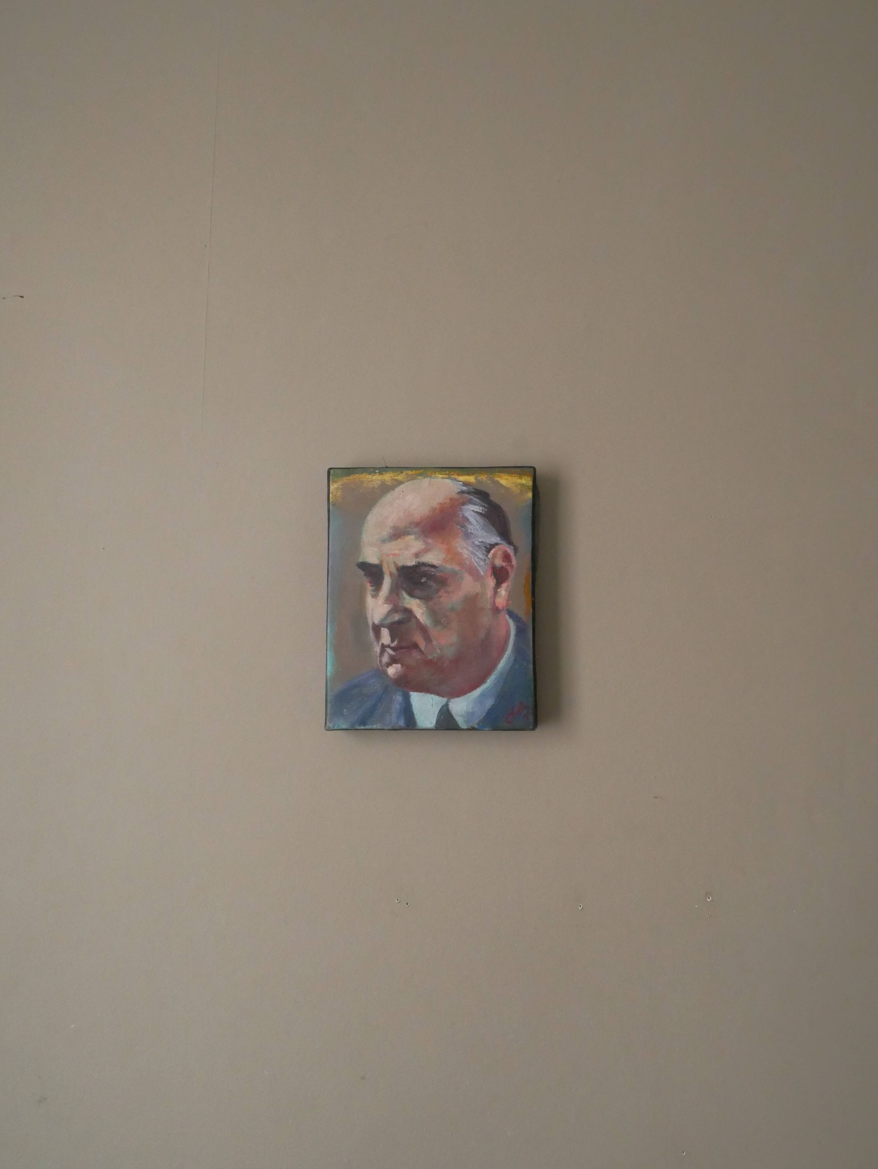 Table painting vintage portrait male subject man painted acrylic face