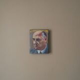 Tableau peinture vintage portrait sujet masculin homme peint visage acrylique