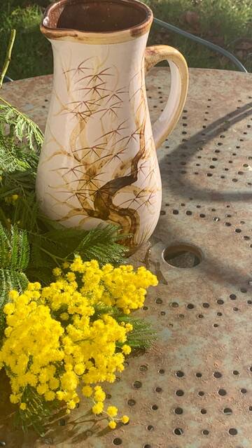 Vase, enameled ceramic jug, chiseled tree motif, west germany vintage 1970, numbered 3047