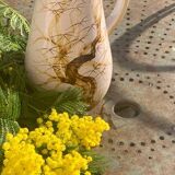 Vase, enameled ceramic jug, chiseled tree motif, west germany vintage 1970, numbered 3047