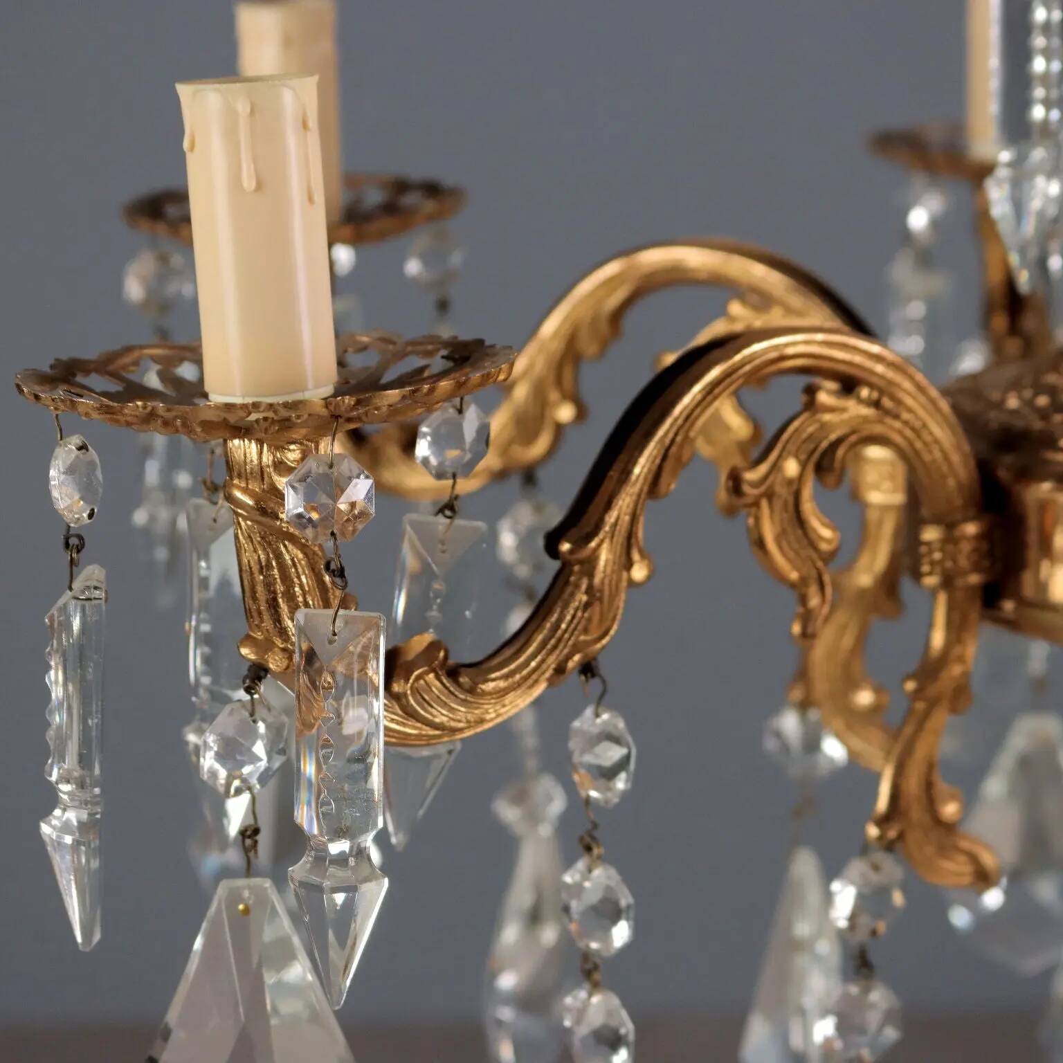 Antique Rococo chandelier in bronze and crystal, Italy, 20th century