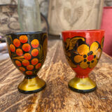 2 wooden egg cups Russian folklore
