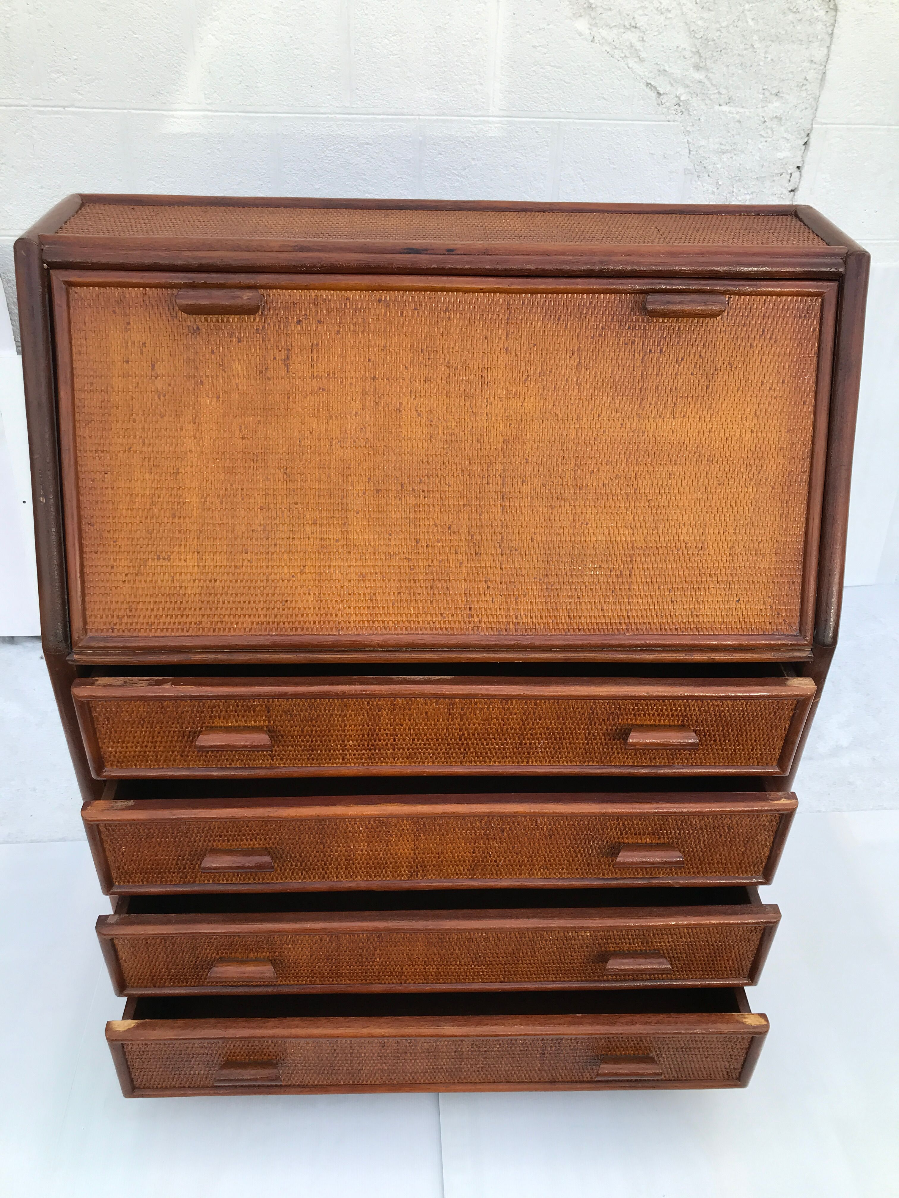 Vintage secretary and wicker rattan