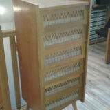 Dresser chest of drawers vintage wood and wicker feet compass