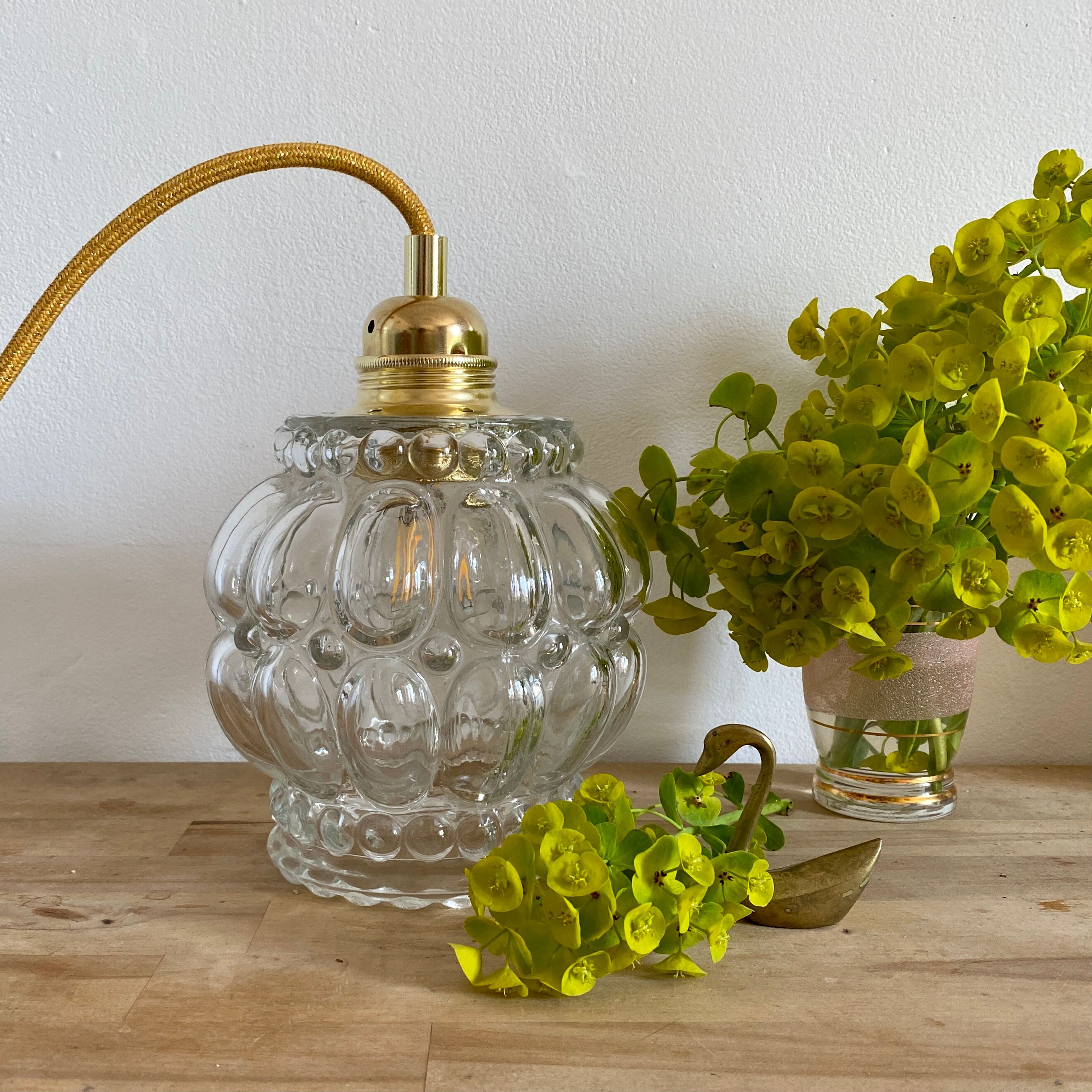 Vintage moulded glass tulip hand lamp