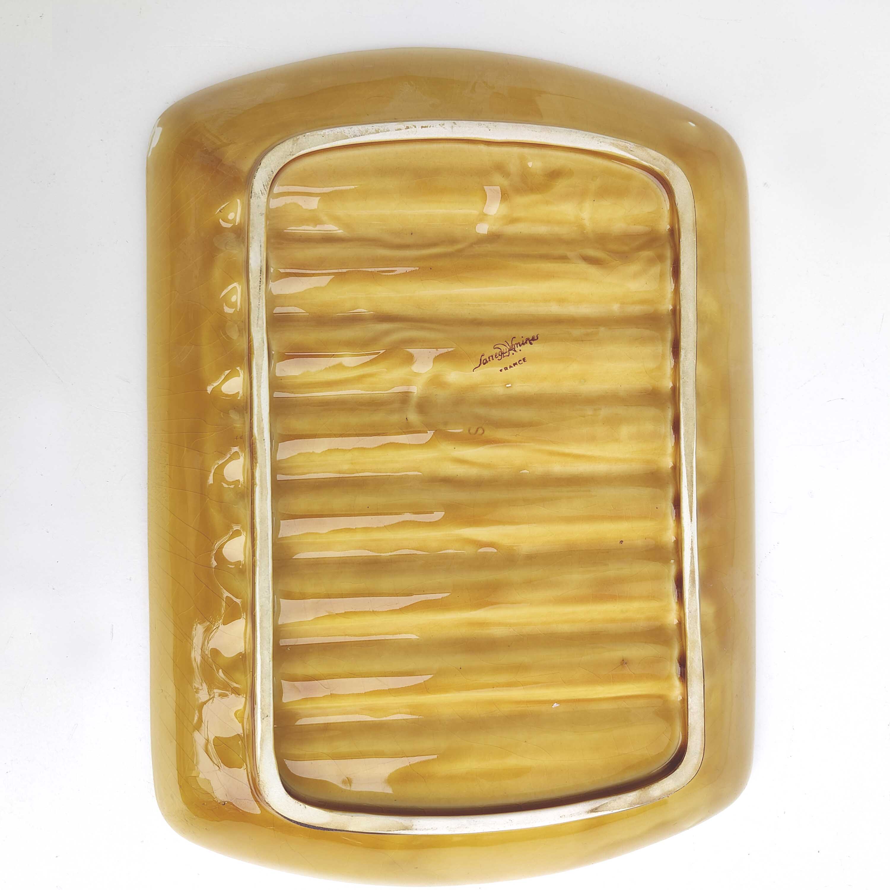 Asparagus dish in yellow ceramic slip sarreguemines France vintage
