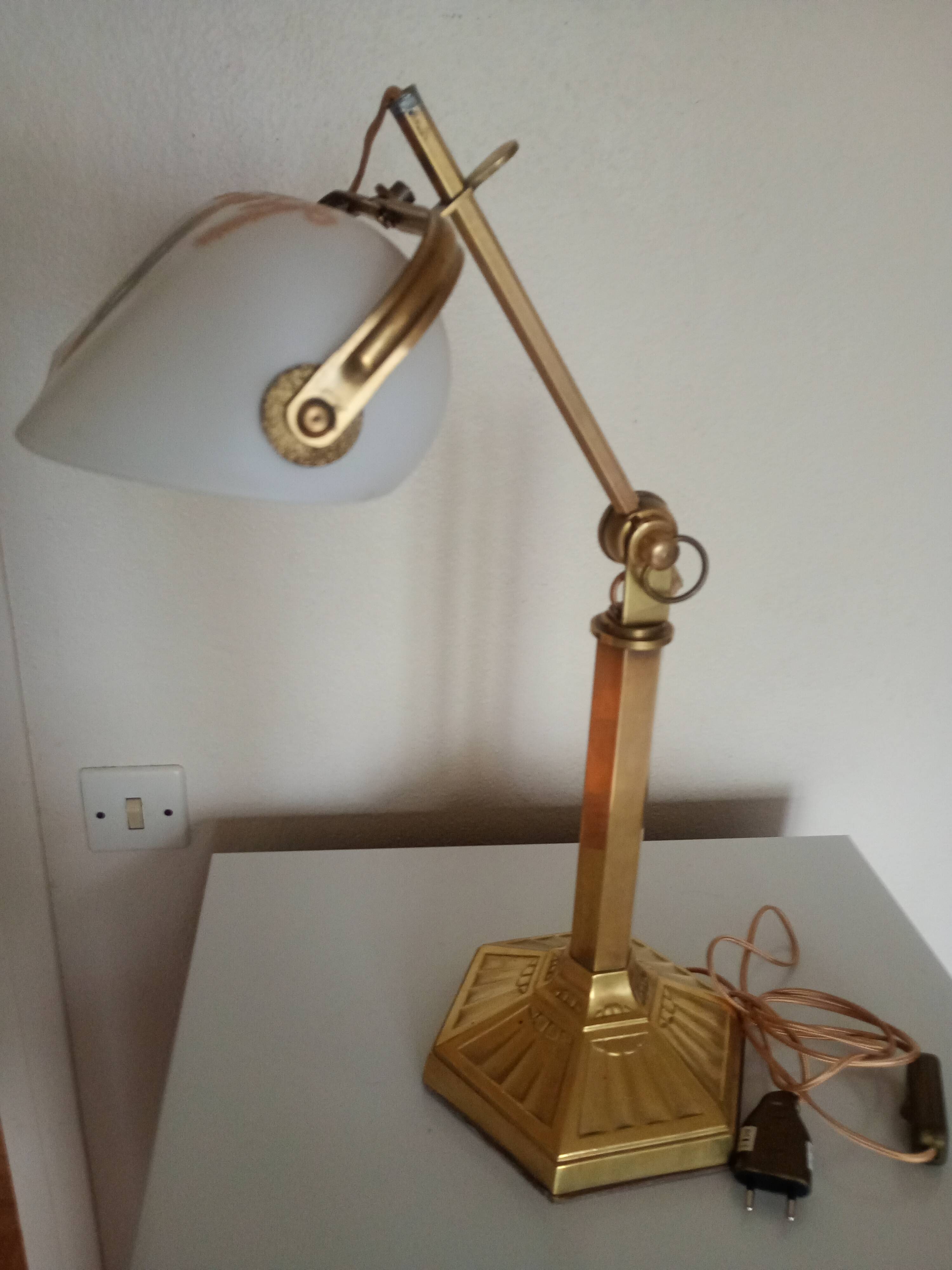 Brass & Satin Opaline Desk Lamp, Woman with Antique Ribbon Bows