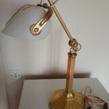 Brass & Satin Opaline Desk Lamp, Woman with Antique Ribbon Bows