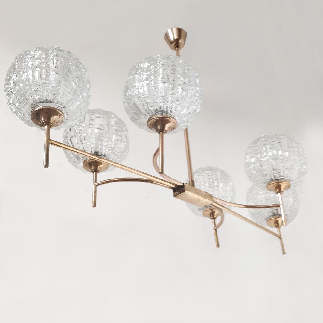 60s brass and glass globes chandelier