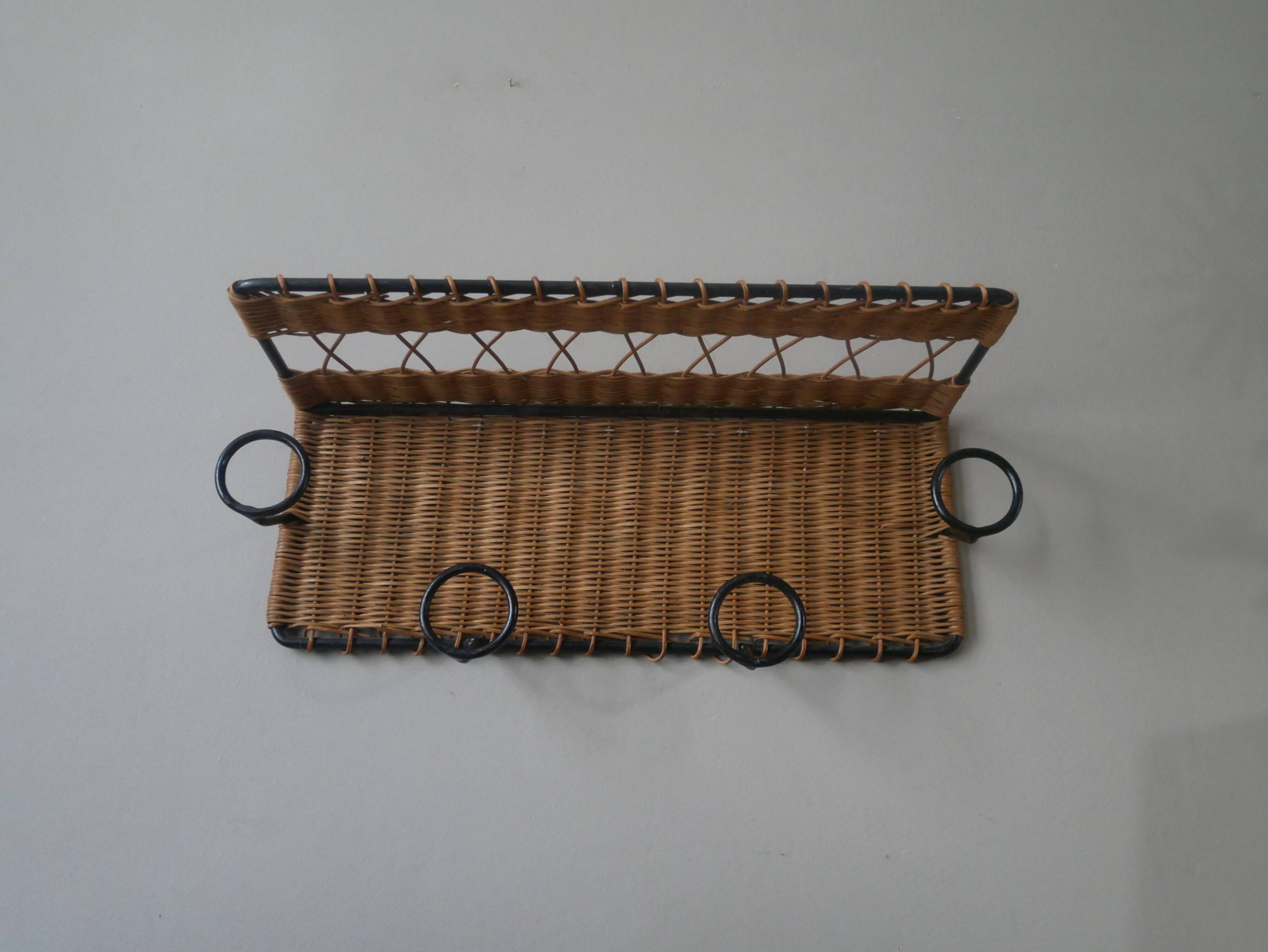Coat rack cloakroom metal wrought iron wicker rattan handcrafted wall unit storage