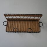 Coat rack cloakroom metal wrought iron wicker rattan handcrafted wall unit storage
