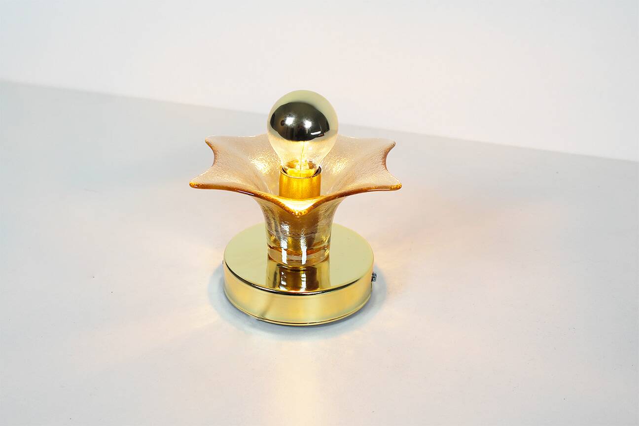 Pair of Murano Glass and brass wall lamps by Sische, Germany 1970's