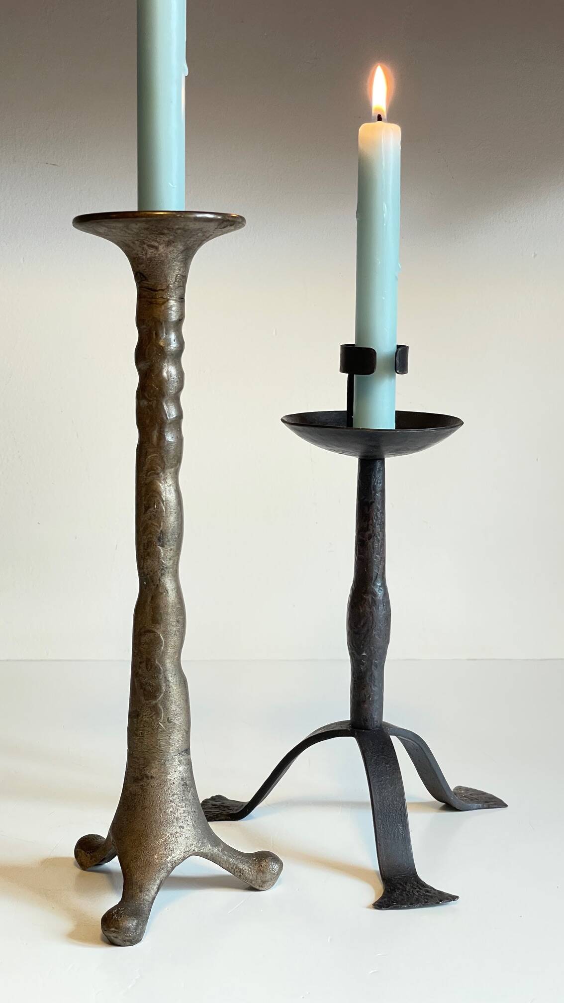 Pair of Brutalist Vintage Steel Candlesticks
