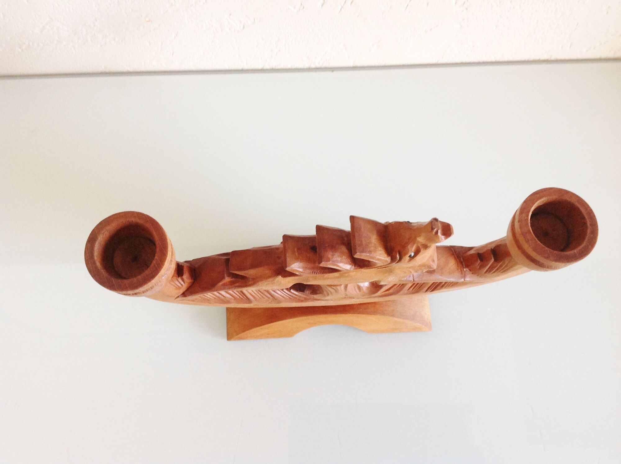 Two-headed Scandinavian/vintage 50-60s wooden chandelier