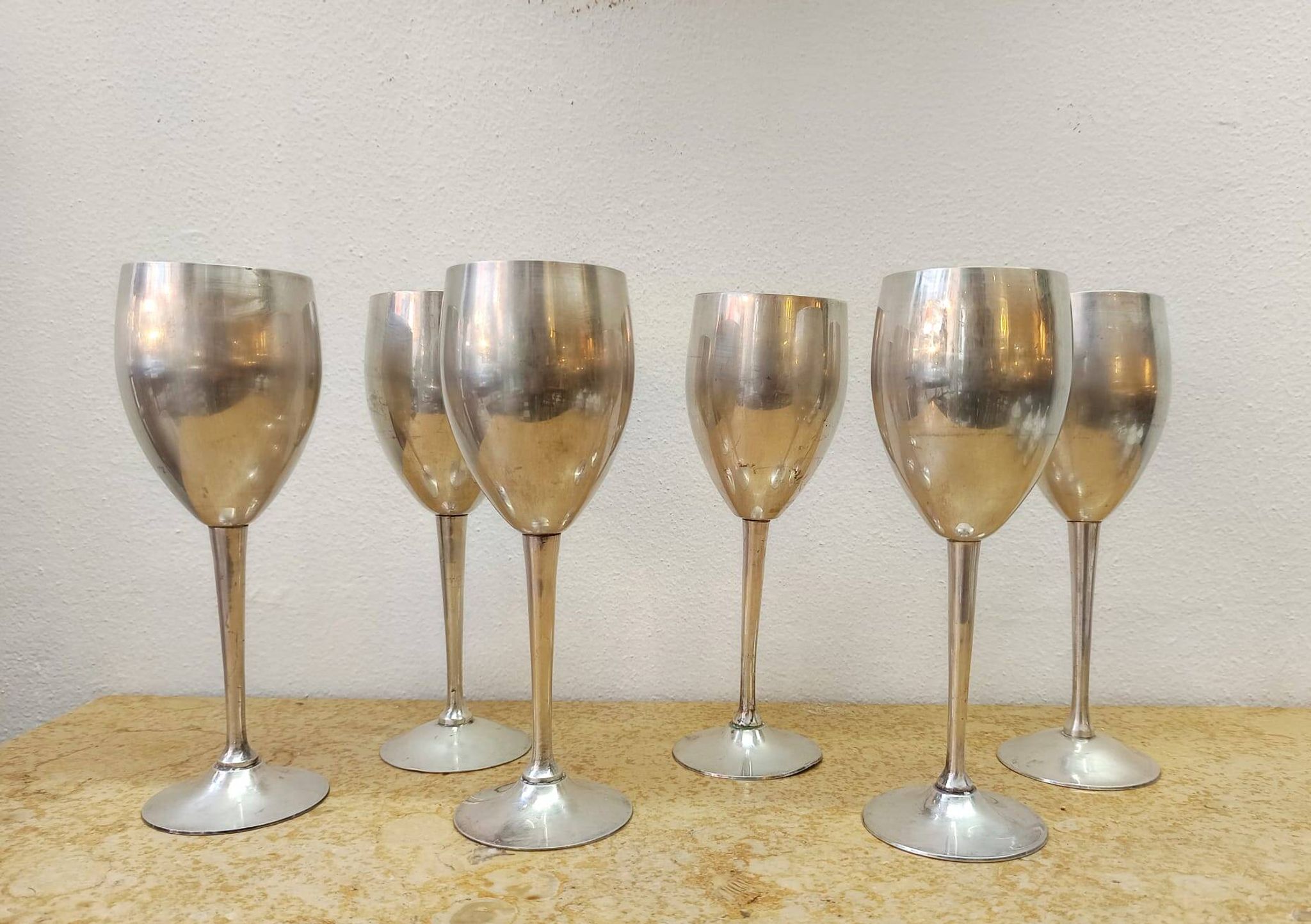 6 verres sur pied métal vintage 1970