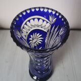 Blue cut crystal vase