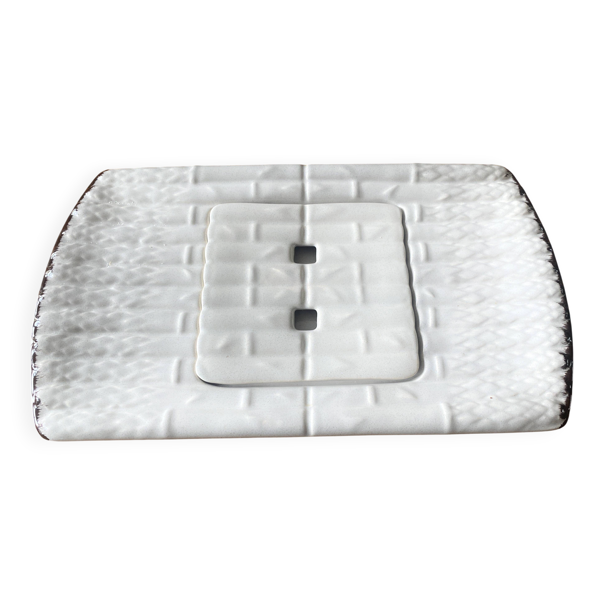 Vintage asparagus dish with drainer in barbotine faience - Niderviller