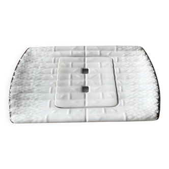 Vintage asparagus dish with drainer in barbotine faience - Niderviller