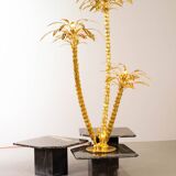 Exquisite Italian Golden Palm Tree Floor Lamp with 3 Sparkling Branches 70s