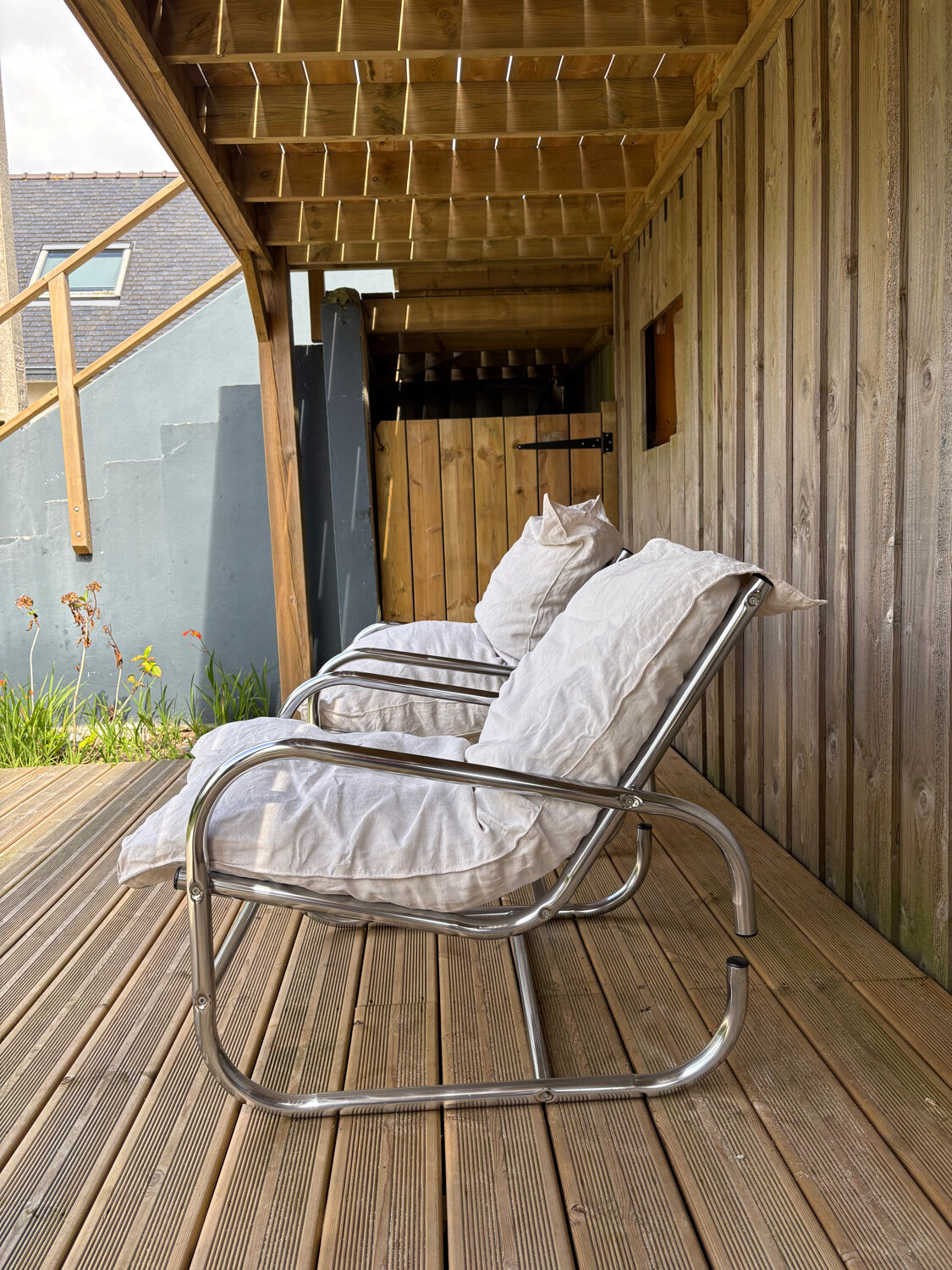 Pair of reupholstered armchairs from the 1970s.