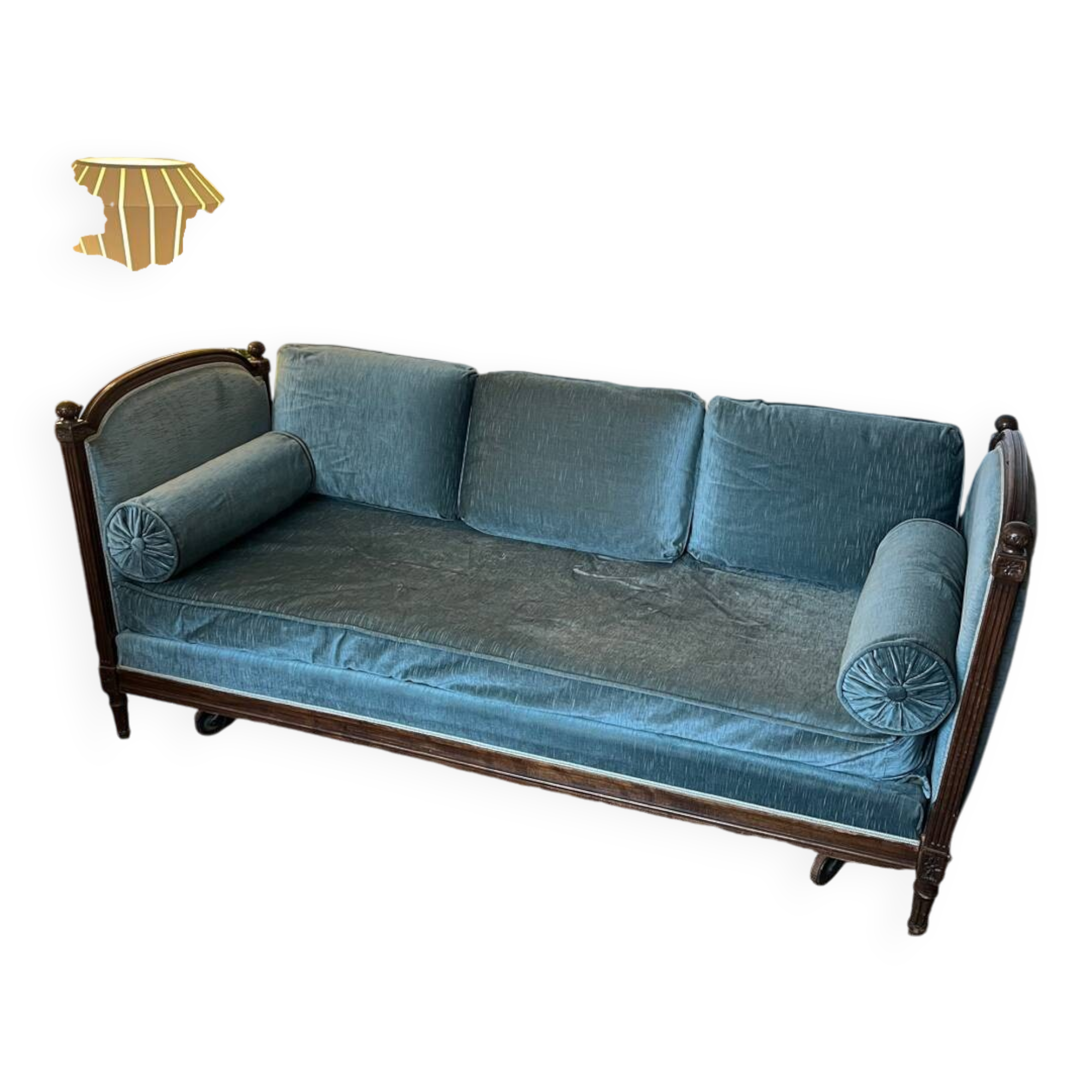 Vintage Louis XVI style blue velvet sofa
