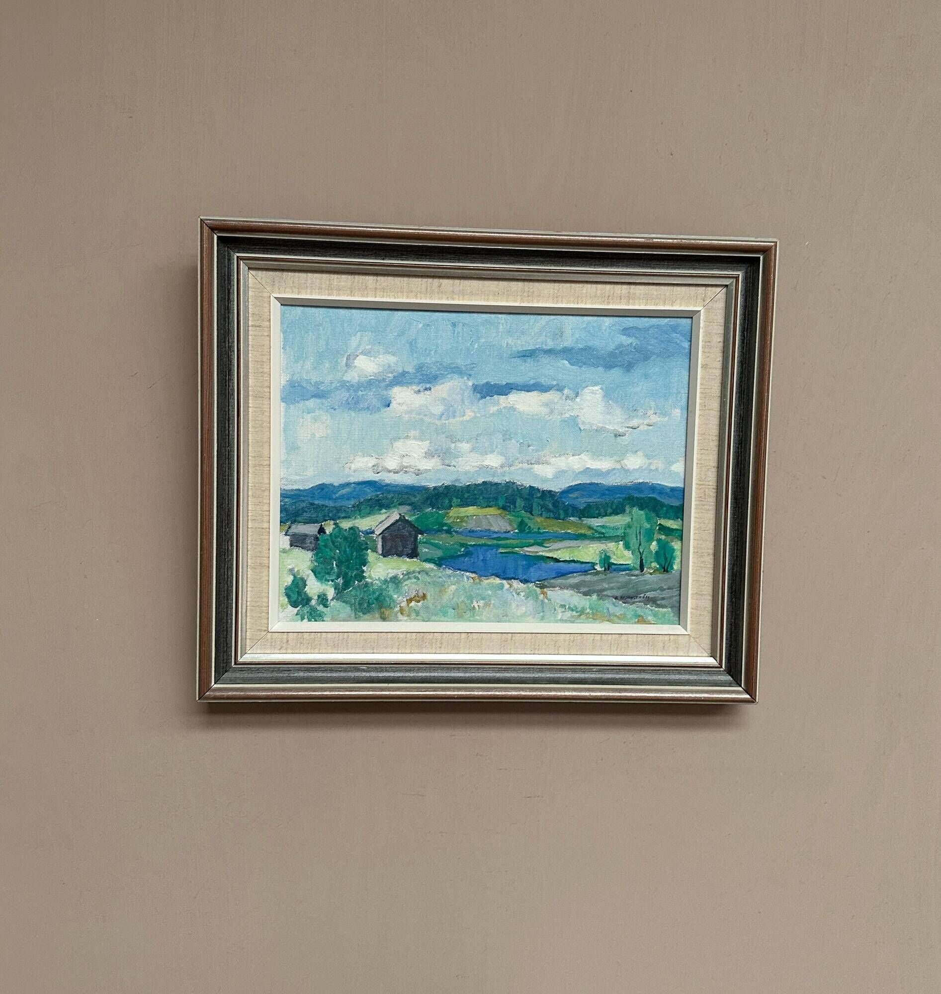 Original Swedish Oil on Canvas Landscape by Evald Hedenström (1909-1997) - Signed - Vintage Framed