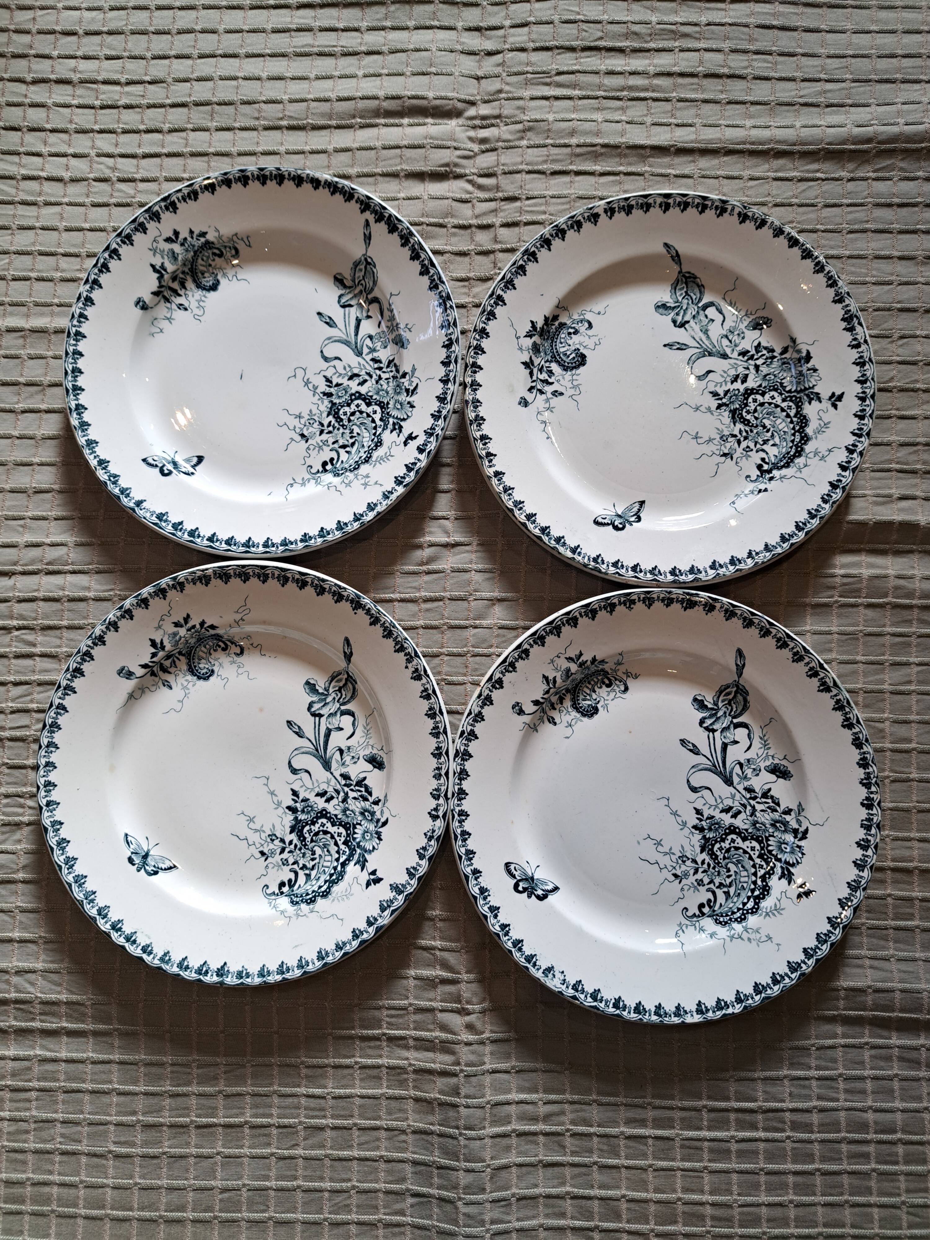 Ste Amandinoise Louis XV iron earth blue green dinner plates