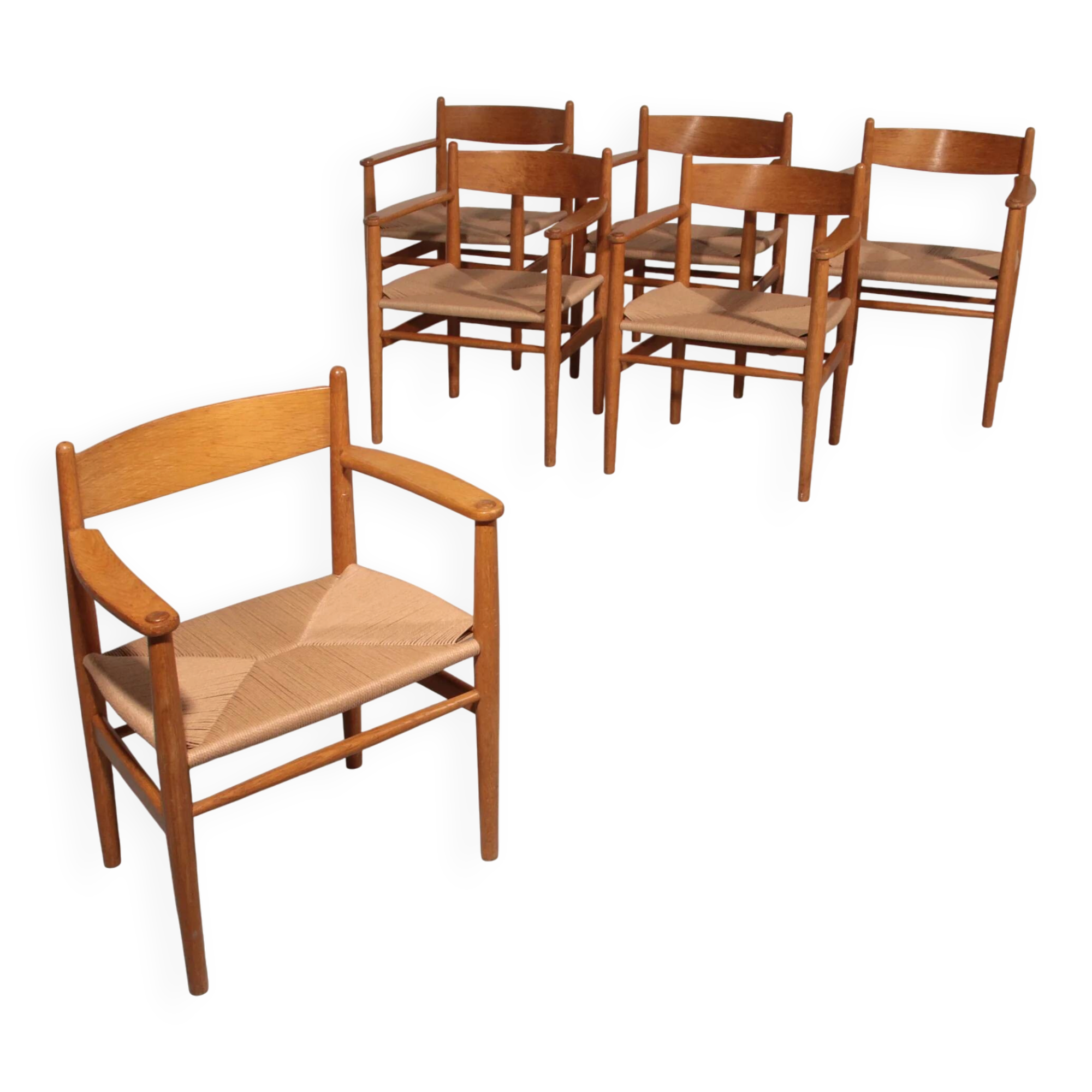 Dining chairs oak and new papercord by Hans J. Wegner for Carl Hansen CH37