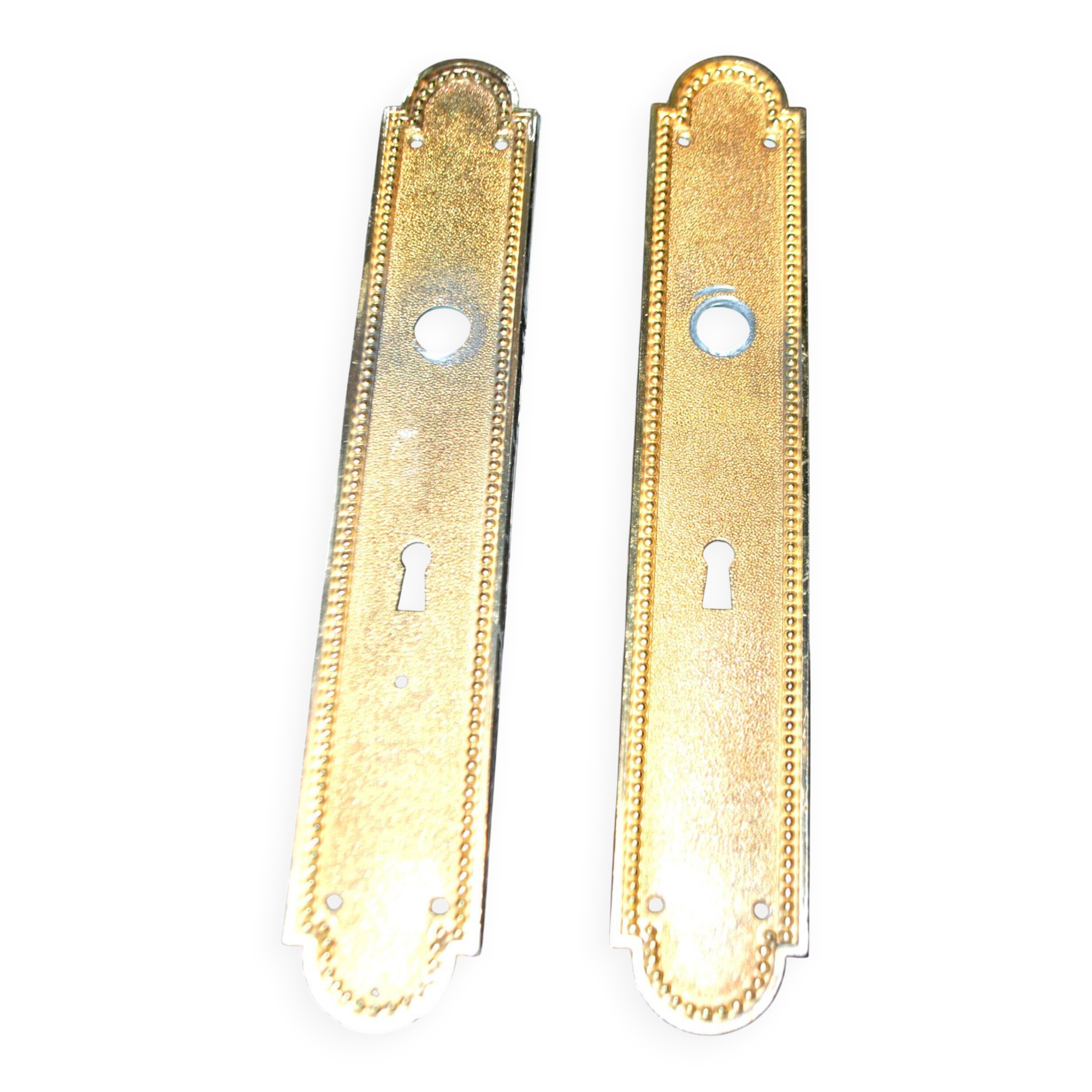 Set of 2 vintage hardware handle lock entries in gold-plated brass with pearl decor