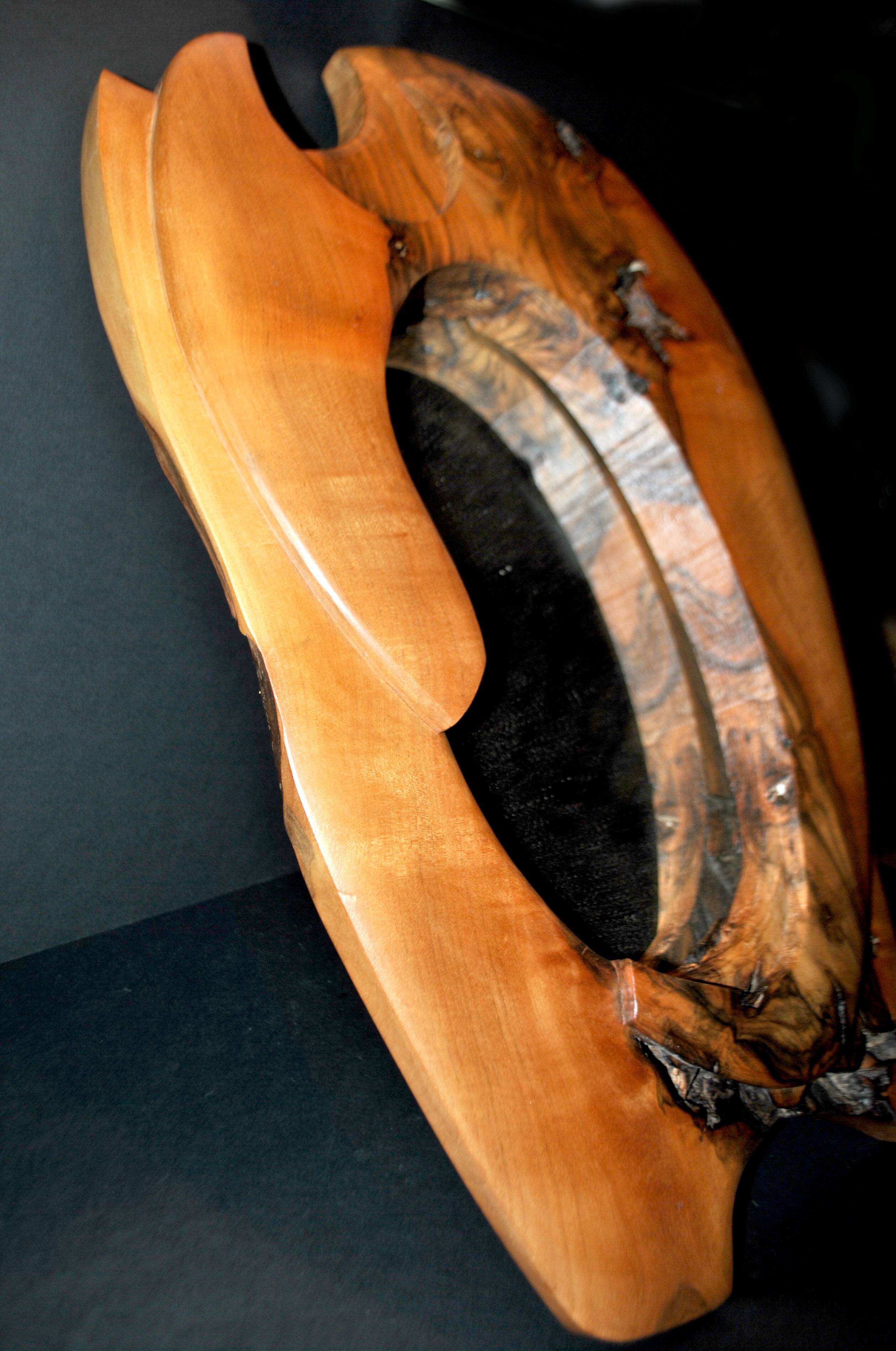 Vintage oval mirror in solid olive wood - Modernist design 1960-1970