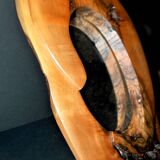 Vintage oval mirror in solid olive wood - Modernist design 1960-1970