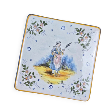 Old HB Quimper trivet – Breton woman with a distaff