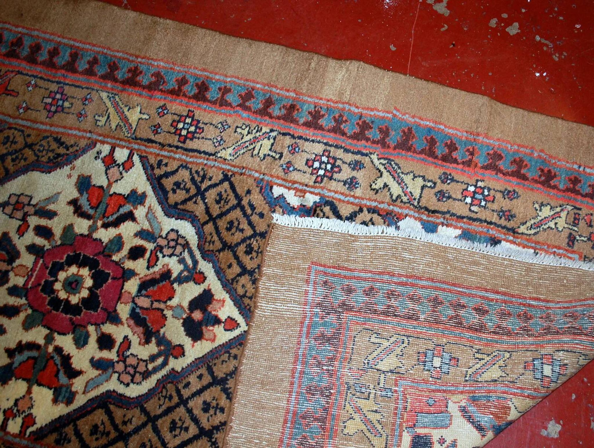Handmade antique Persian camel hair runner 4' x 15.2' (122cm x 463cm) 1880s - 1B556