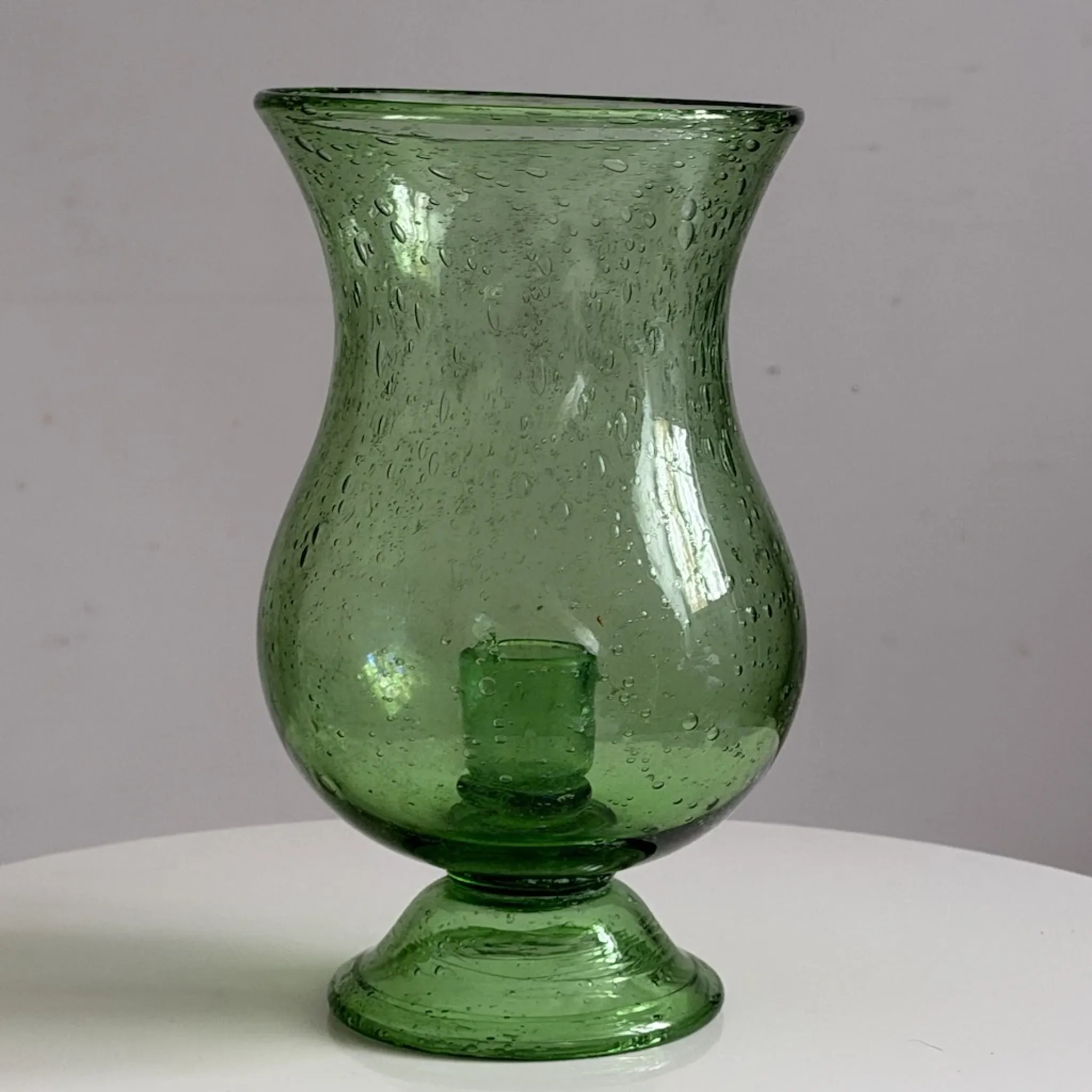 Green blown glass photophore from the Biot glassworks, height 22 cm.