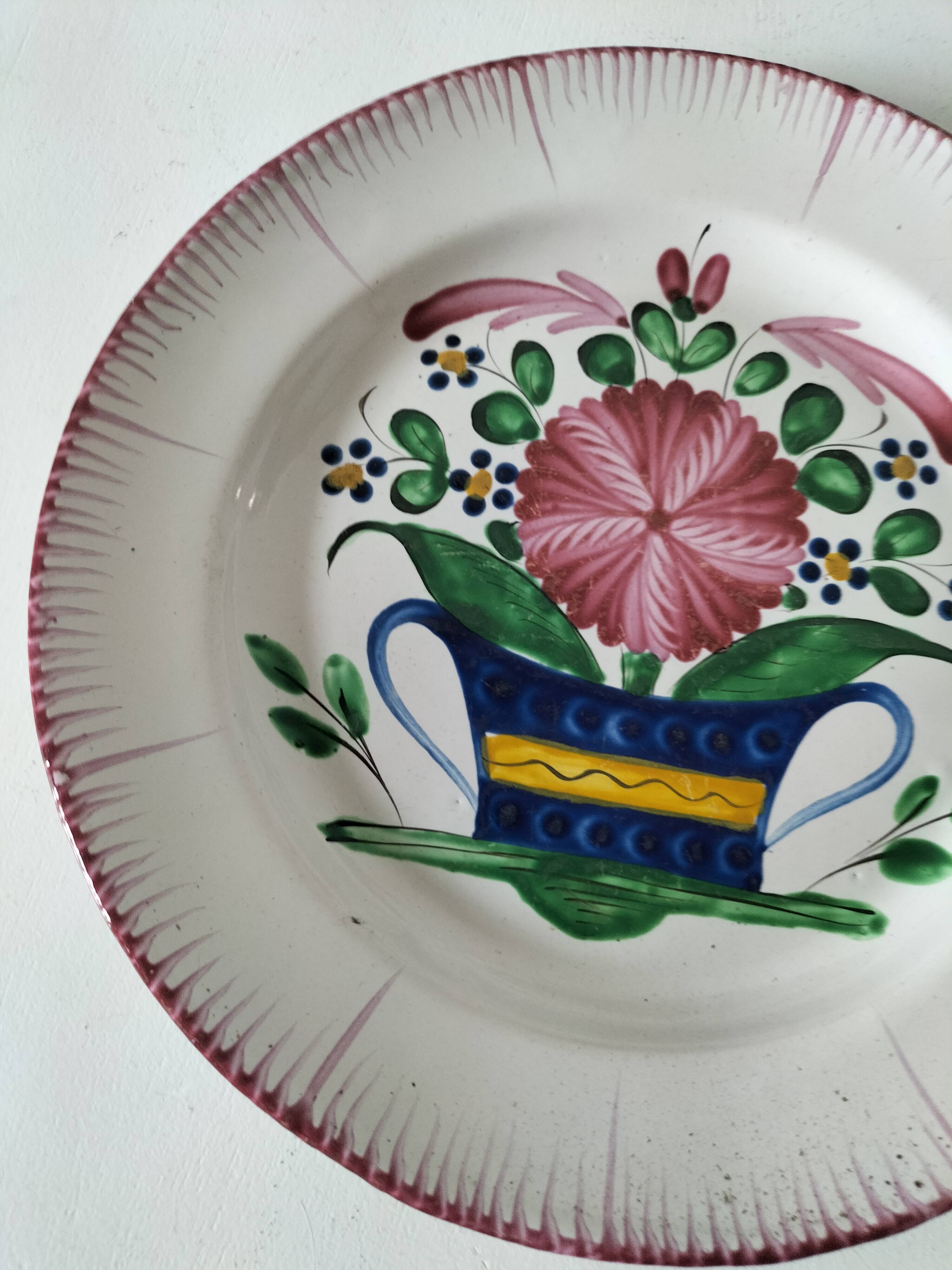 Pair of hand-painted antique plates – Rustic-chic floral decor