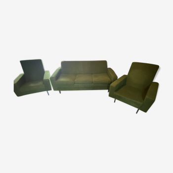 Sofa + 2 vintage green armchairs from the 70s