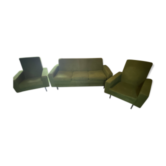 Sofa + 2 vintage green armchairs from the 70s