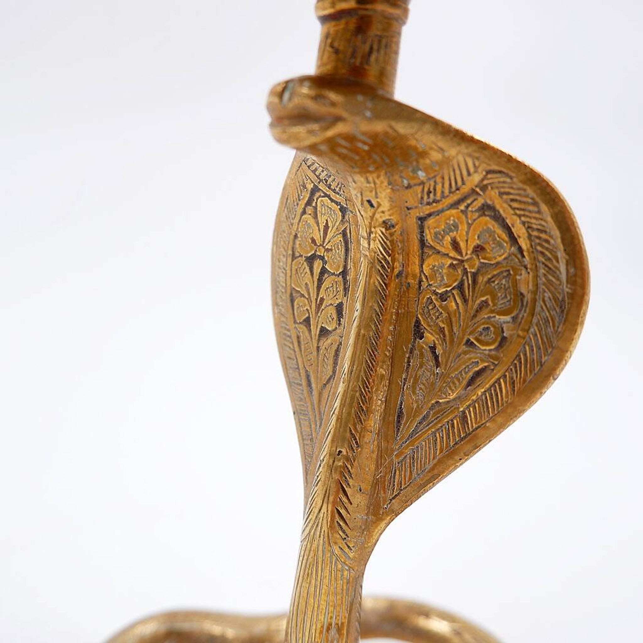 Pair of engraved brass cobra candlesticks - 1960s